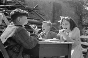 Children in UK enjoying food from the Lend-Lease Program